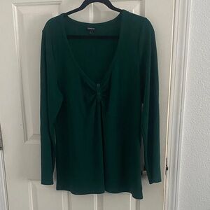 torrid Forest Green Long Sleeve V-Neck Button Detail Top size 2